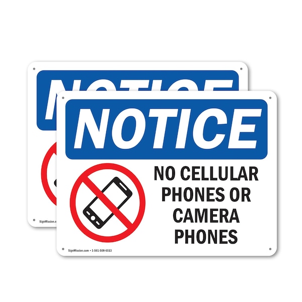 Signmission No Cellular Phones Or Camera Phones, 14 in W x Rectangle, Plastic OS-2PACK-NS-P-1014-L-14433 - main